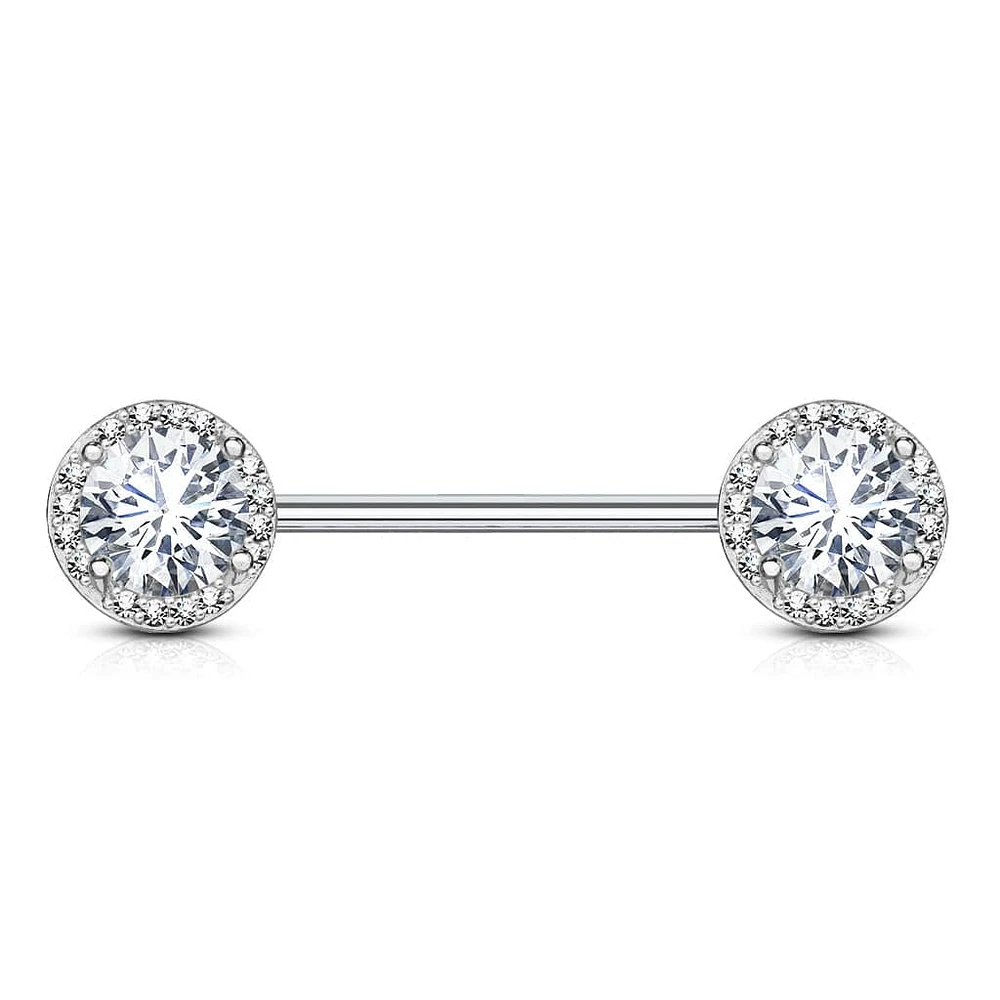 Surgical Steel CZ Centre Pave Nipple Ring Barbell