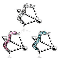 Surgical Steel CZ Stones Bow and Arrow Nipple Ring Shield Barbell