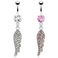 Surgical Steel Dangling CZ Gem Angel Wing Belly Button Navel Ring