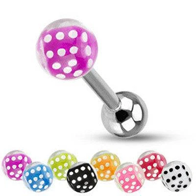 Surgical Steel Dice Ball Acrylic End Straight Barbell Tongue Ring