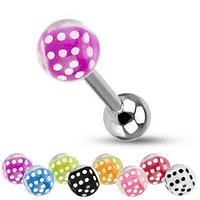 Surgical Steel Dice Ball Acrylic End Straight Barbell Tongue Ring