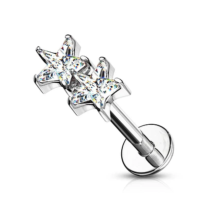 Surgical Steel Double Star White CZ Internally Threaded Flat Back Labret