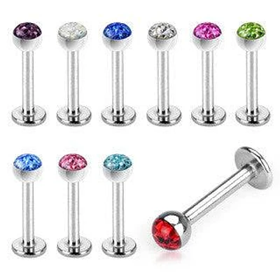 Surgical Steel Epoxy Crystal Ball Flat Back Labret Monroe Stud