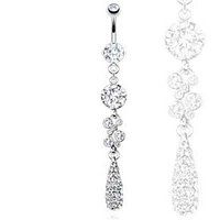 Surgical Steel Fancy Paved CZ Gem Drop Dangling Belly Button Navel Ring