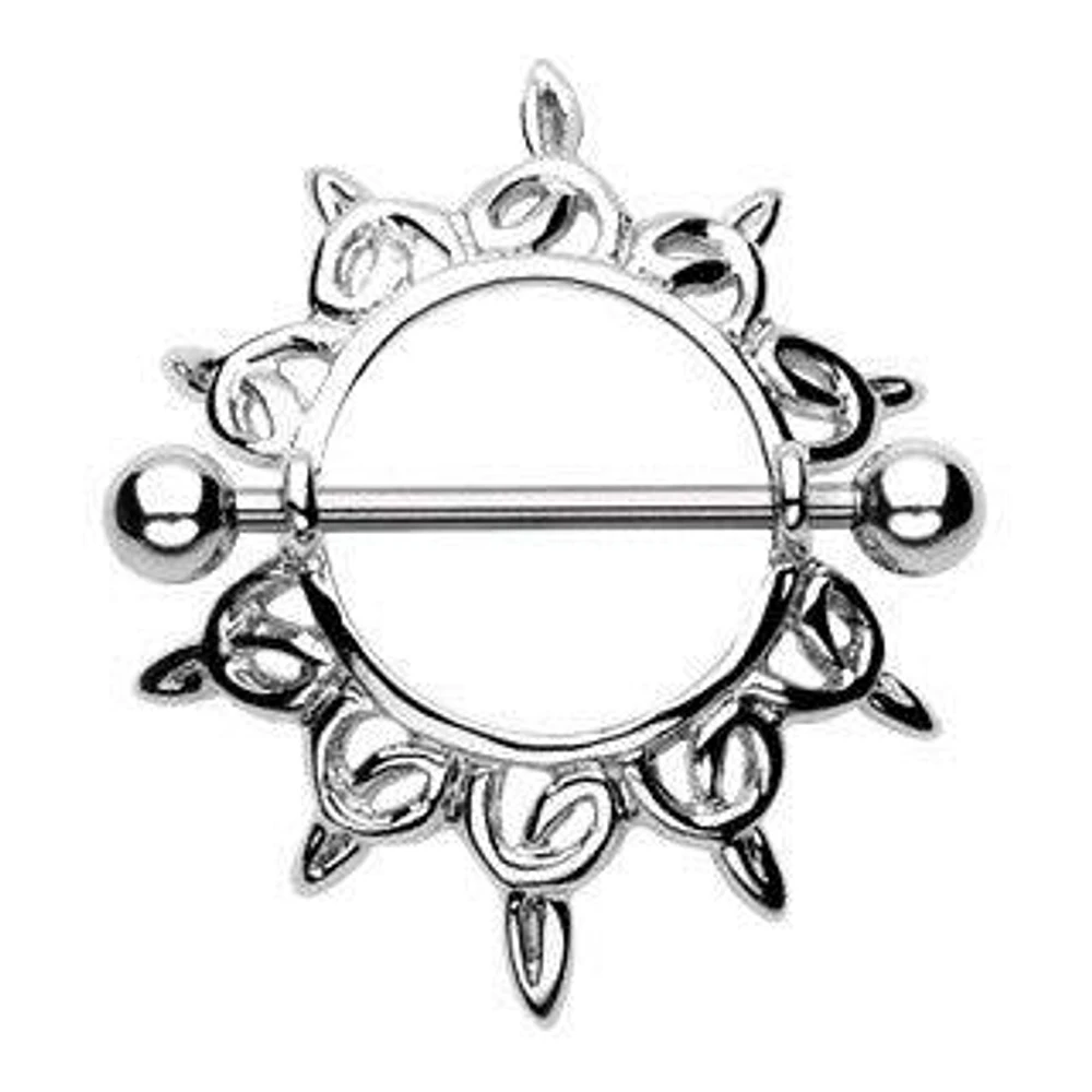 Surgical Steel Floral Nipple Ring Shield Barbell