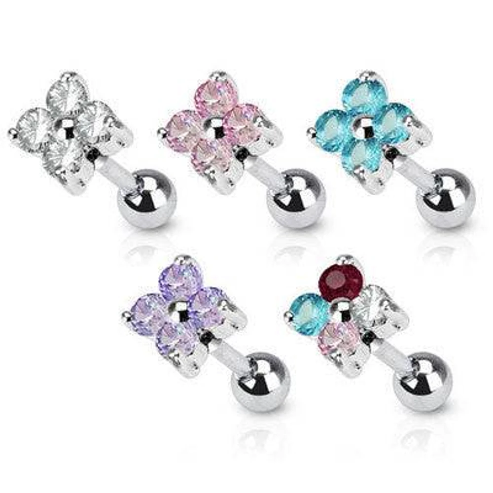 Surgical Steel Flower CZ Gem Cartilage Helix Tragus Stud Ring