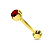 Surgical Steel Gold IP CZ Gem Straight Barbell Tongue Ring