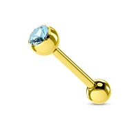 Surgical Steel Gold IP CZ Gem Straight Barbell Tongue Ring