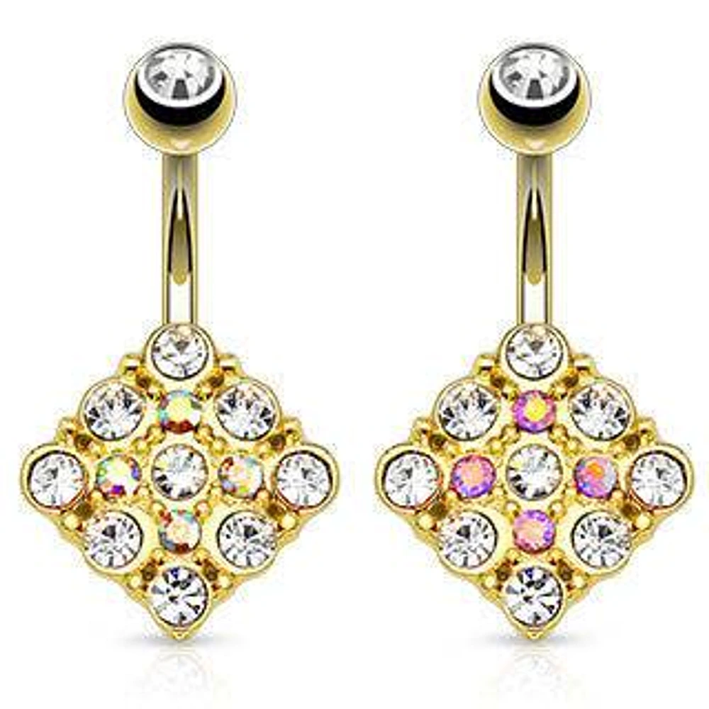 Surgical Steel Gold Plate Diamond Shape Design Belly Ring