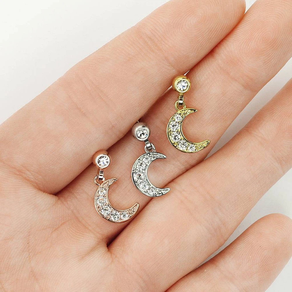 Surgical Steel Gold Plated Ball Back Crescent Moon White CZ Dangle Cartilage Ring