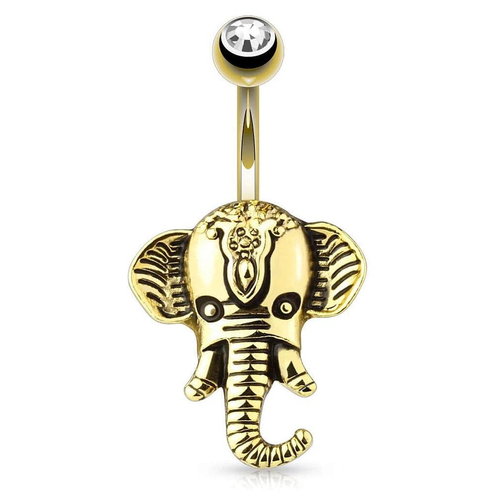 Surgical Steel Gold Plated Vintage Elephant Belly Button Navel Ring