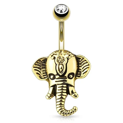 Surgical Steel Gold Plated Vintage Elephant Belly Button Navel Ring