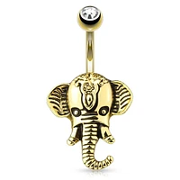 Surgical Steel Gold Plated Vintage Elephant Belly Button Navel Ring