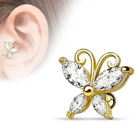 Surgical Steel Gold Plated White CZ Ball Back Ear Cartilage Helix Stud