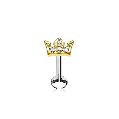 Surgical Steel Gold Plated White CZ Crown Labret