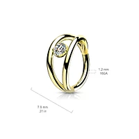 Surgical Steel Gold PVD Double Hoop Look White CZ Hinged Hoop Ring Clicker