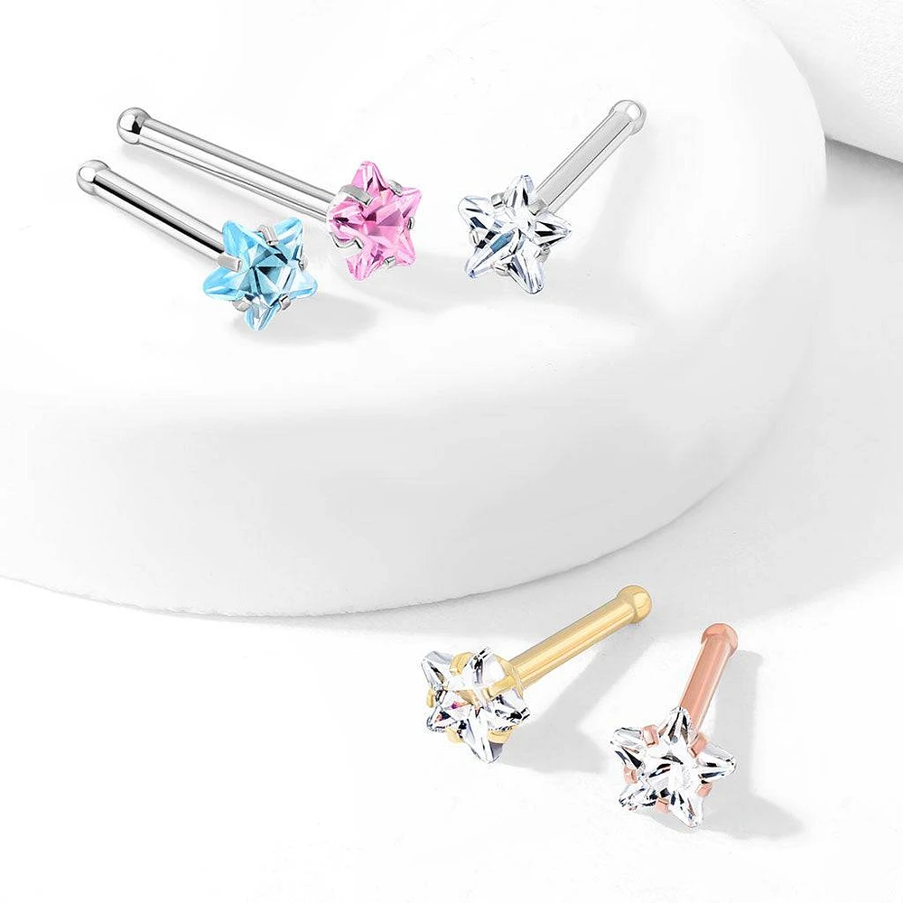 Surgical Steel Gold PVD White CZ Star Ball End Nose Ring Stud