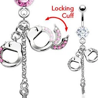 Surgical Steel Handcuff and Key CZ Dangle Belly Button Navel Ring