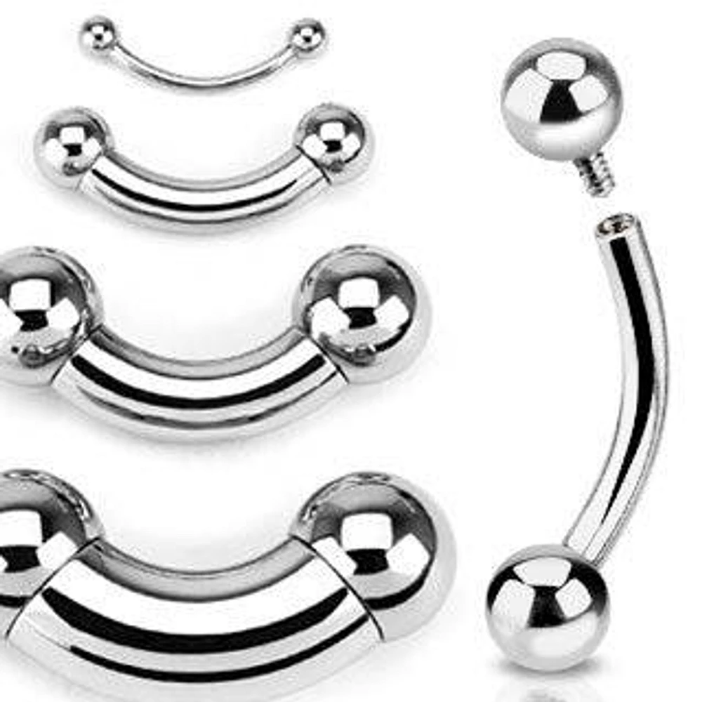 Surgical Steel High Polished Internally Threaded Curved Barbell Ring with Ball Ends