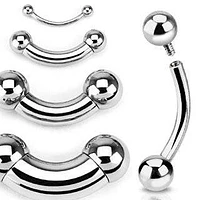 Surgical Steel High Polished Internally Threaded Curved Barbell Ring with Ball Ends