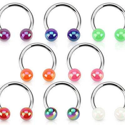 Surgical Steel Horseshoe Barbell with Aurora Borealis Acrylic Balls