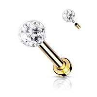 Surgical Steel Internally Threaded Gold PVD White CZ Epoxy Coated Shamballa Labret