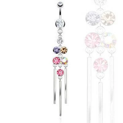 Surgical Steel Multi Color Rainbow Long Chandelier Chimes Dangling Belly Button Navel Ring