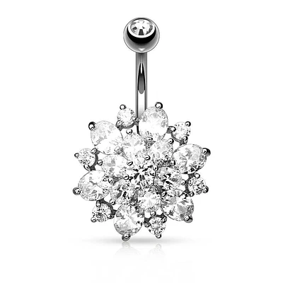 Surgical Steel Multi CZ Crystal Flower Belly Button Navel Ring