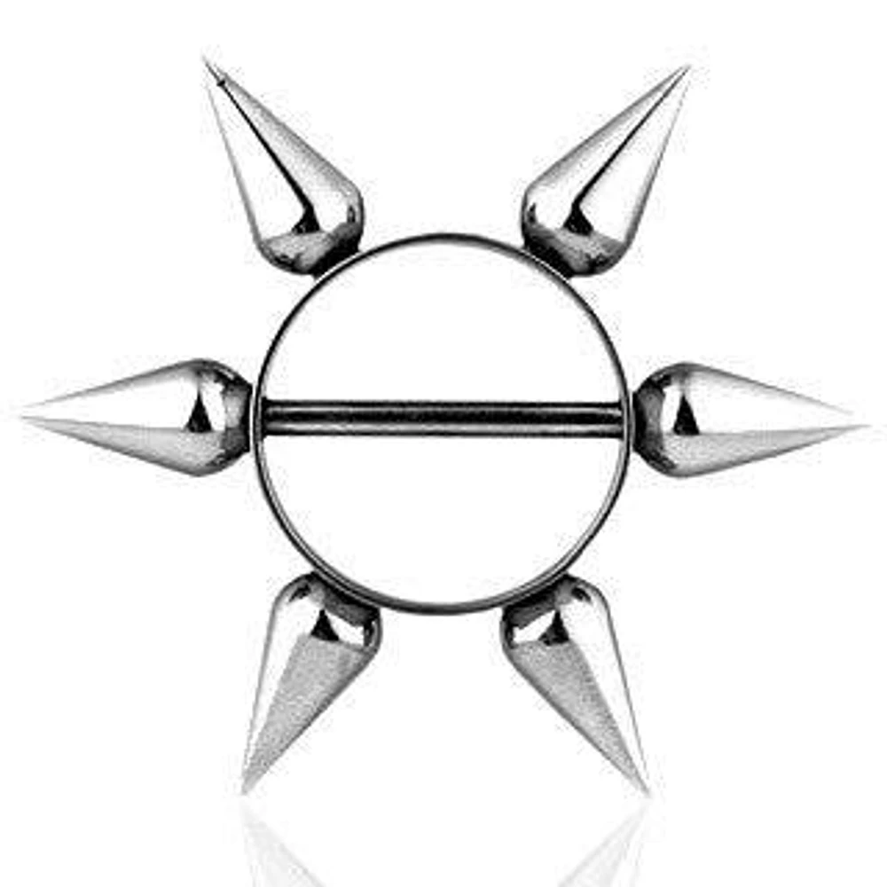 Surgical Steel Multi Long 12mm Spikes Nipple Ring Shield Barbell