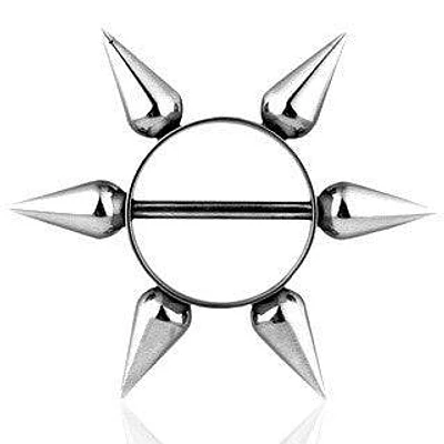 Surgical Steel Multi Long 12mm Spikes Nipple Ring Shield Barbell