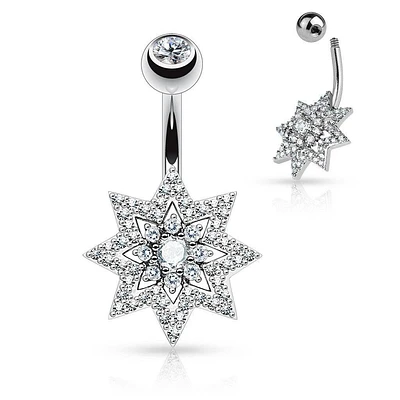 Surgical Steel Multi Macro Pave CZ Sunburst Belly Button Navel Ring