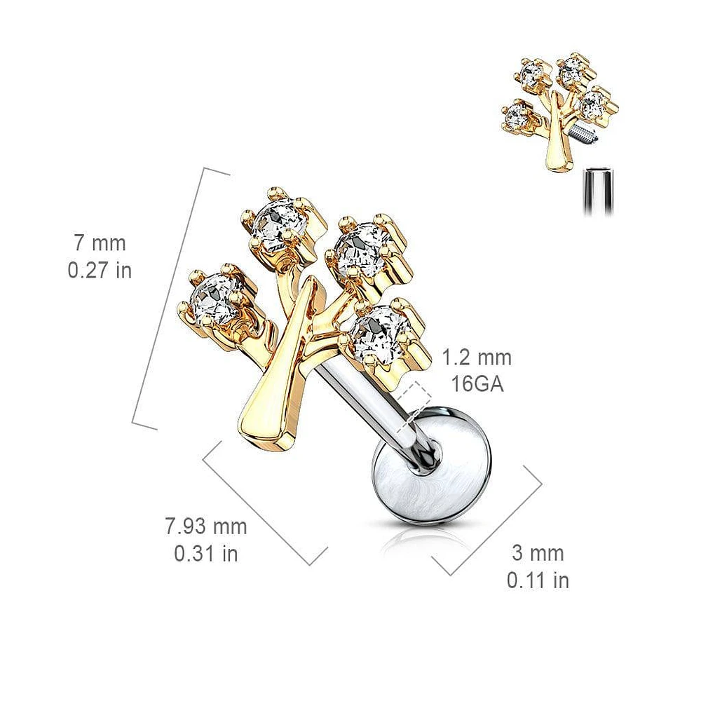 Surgical Steel CZ Tree Of Life Internally Threaded Labret