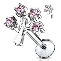 Surgical Steel CZ Tree Of Life Internally Threaded Labret