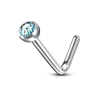 Surgical Steel Press Fit Aqua CZ Gem