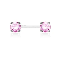 316L Surgical Steel Prong Double Round CZ Nipple Ring Barbell