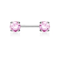 316L Surgical Steel Prong Double Round CZ Nipple Ring Barbell