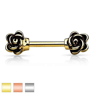 Surgical Steel Rose Flower Nipple Ring Barbell