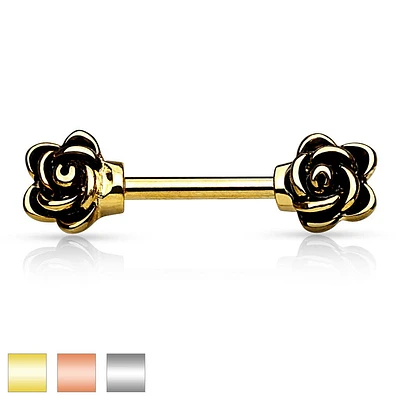 Surgical Steel Rose Flower Nipple Ring Barbell