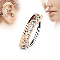 Surgical Steel Rose Gold Plated Line CZ Easy Bend Multi Use Hoop