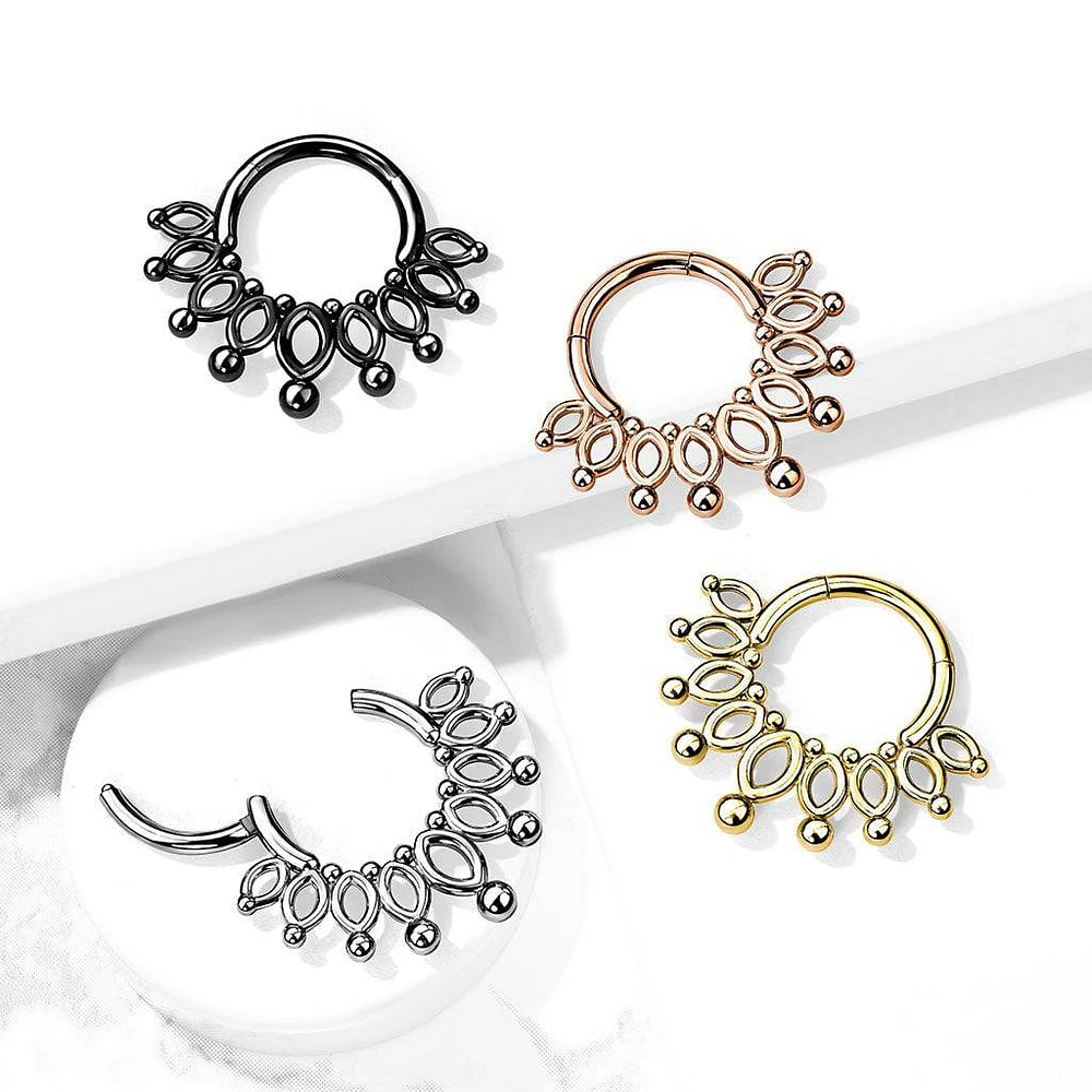 Surgical Steel Rose Gold PVD Tribal Hinged Septum Ring Hoop Clicker