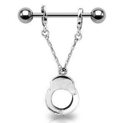 Surgical Steel Single Police Handcuff Dangle Nipple Ring Barbell