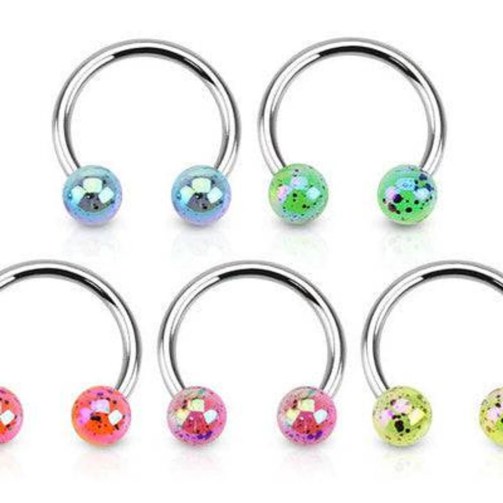 Surgical Steel Splash Paint Glitter Horseshoe Barbells with Acrylic Balls