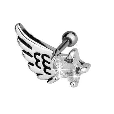 Surgical Steel Wing Feather Star Cartilage Helix Barbell Ring