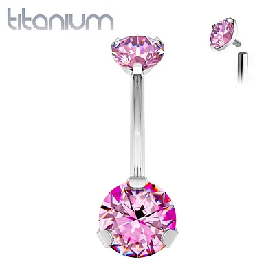 Implant Grade Titanium Internally Threaded CZ Prong Belly Button Navel Ring