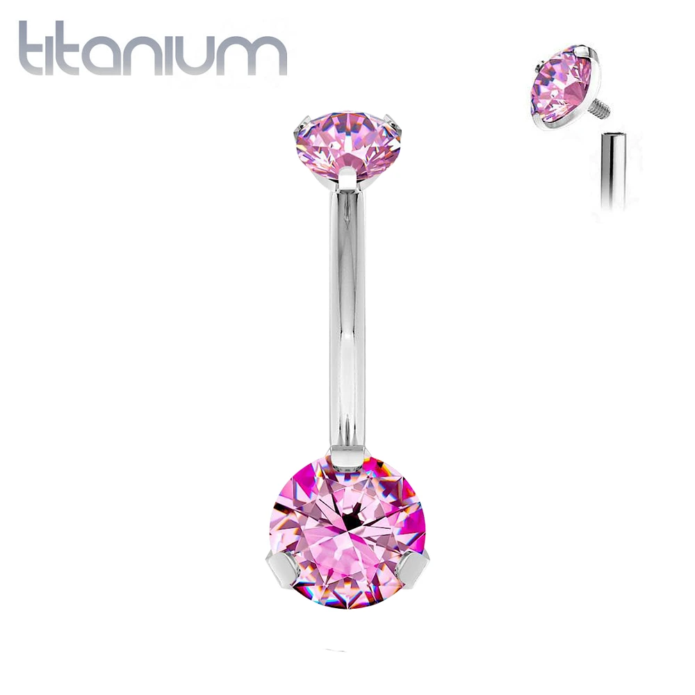 Implant Grade Titanium Internally Threaded Small Dainty CZ Prong Belly Button Navel Ring