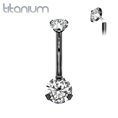 Implant Grade Titanium Black PVD Internally Threaded Small Dainty White CZ Prong Belly Button Navel Ring