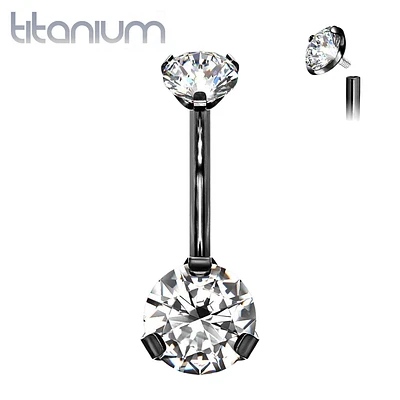 Implant Grade Titanium Internally Threaded Black PVD White CZ Prong Belly Button Navel Ring