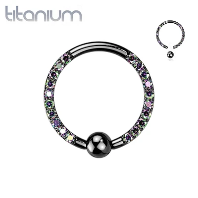 Implant Grade Titanium Black PVD Front Facing VM CZ Pave CBR Hoop Ring