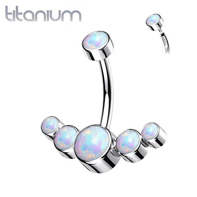 Implant Grade Titanium Internally Threaded With 5 Bezel White Opal Bottom Belly Ring