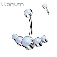 Implant Grade Titanium Internally Threaded With 5 Bezel White Opal Bottom Belly Ring